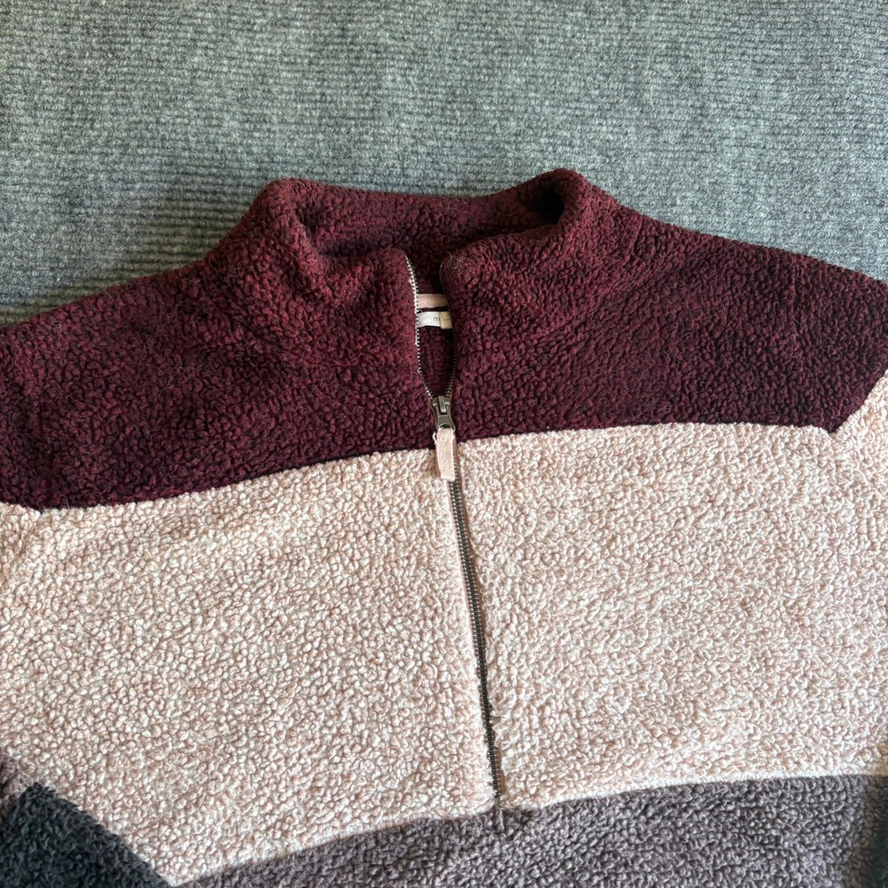 Maurices Womens 3X Sherpa Fleece 1/4 Zip Pullover Colorblock Burgundy Plus Size - Picture 2 of 6